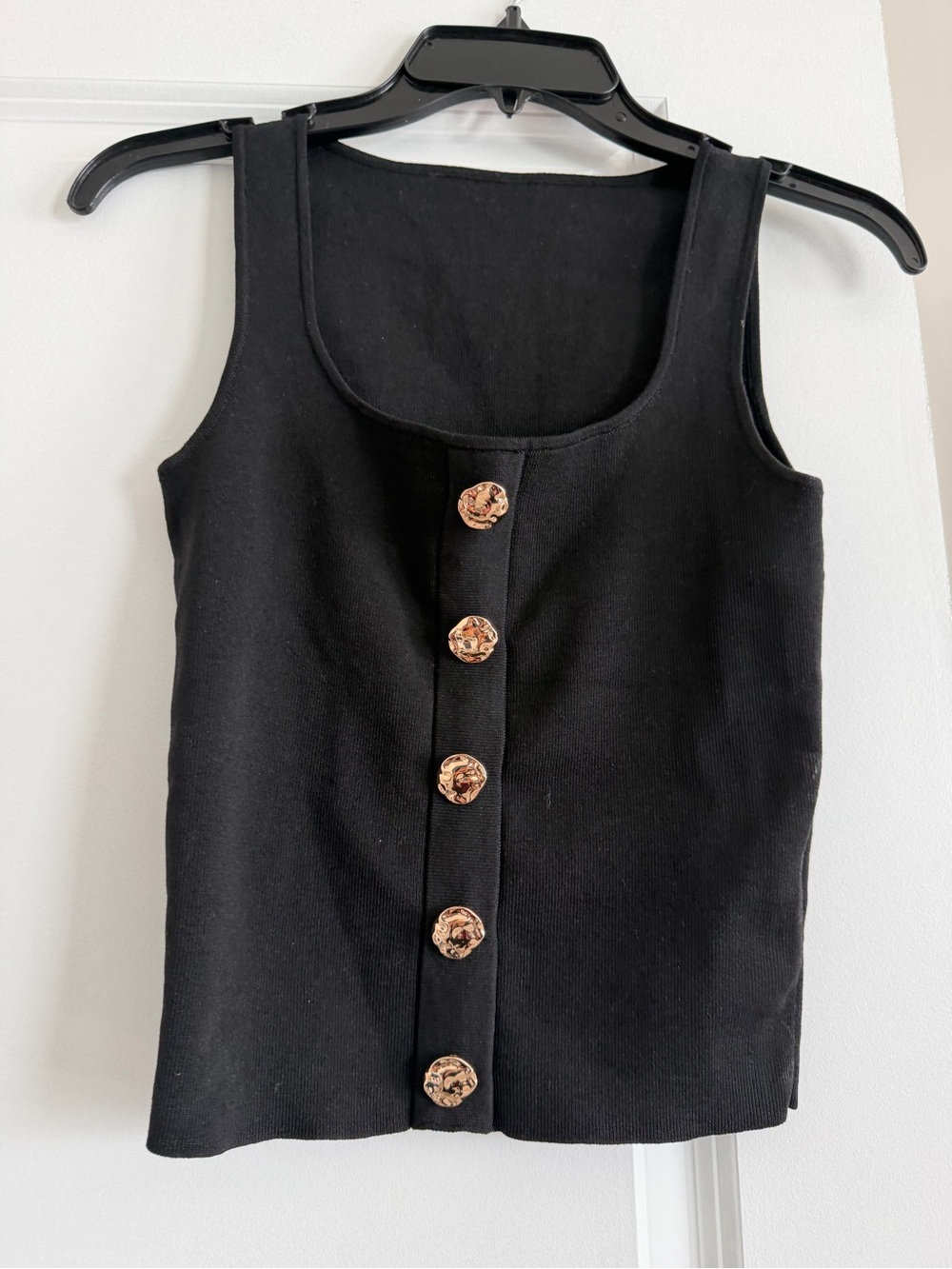 Commense Black Tank Top with Tortoiseshell Buttons